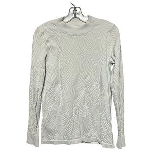 Spanx Mock Neck Long Sleeve Top White Wave Texture Breathable Workout Activewear